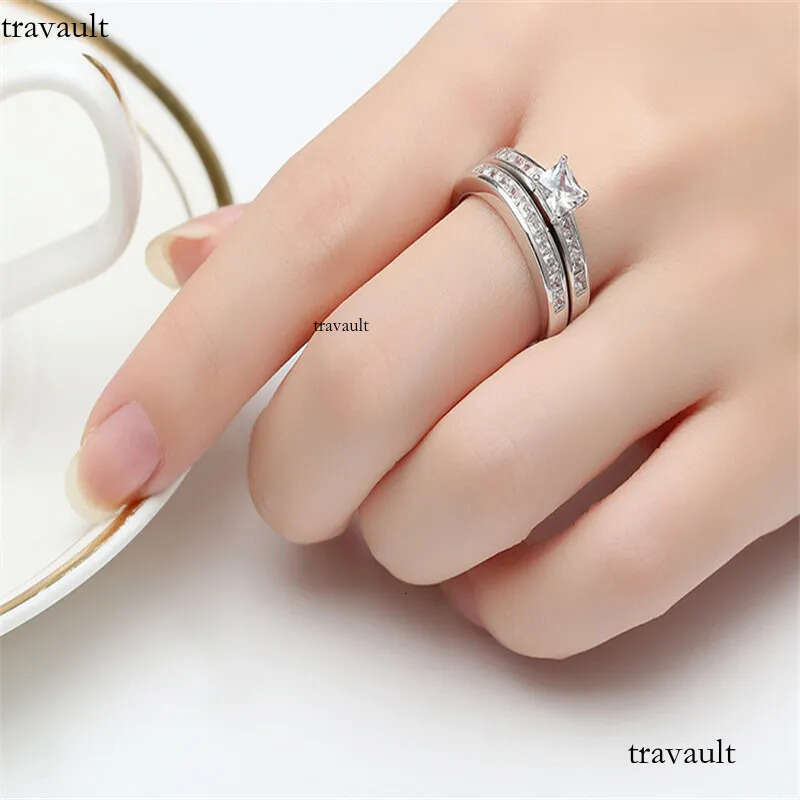 Princess cut Lab Dia Promise Ring sets Sterling Sier Party Wedding Rings for Women Bridal Fine Zircon Engagement Jewelry Gift