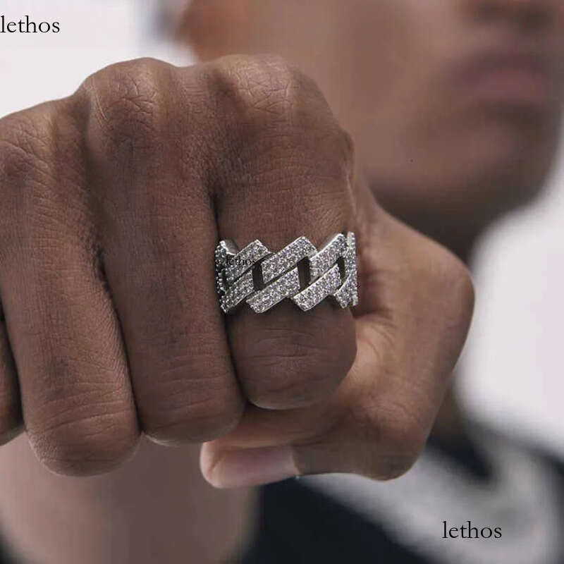 Custom Moissanite Cuban Ring S Sier with 2rows Hip Hop Mens White Gold Plated Vvs Dia Rings 29