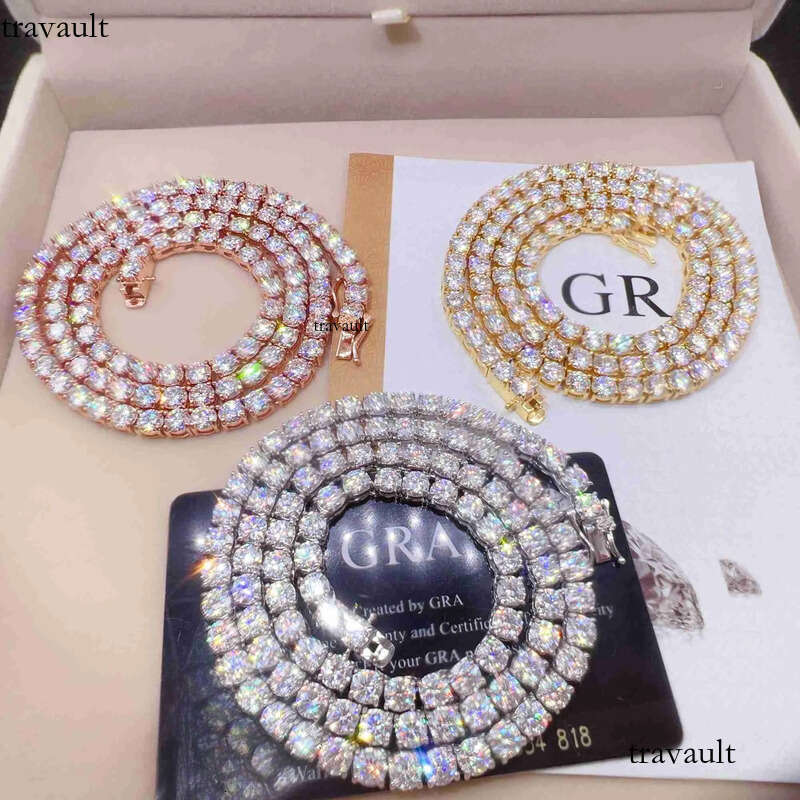Designer Jewelry Good Price Gra Certified Vvs Moissanite Sterling Sier Solid Gold Tennis Chain