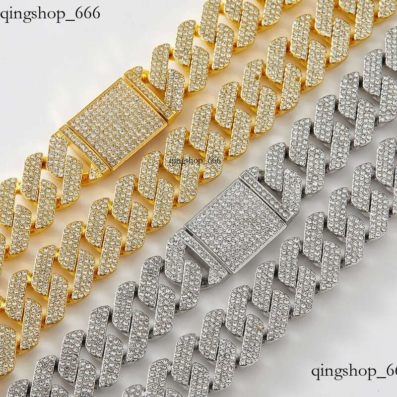 20MM Hip-Hop Full Thick Necklace Zinc Alloy Rhombus Exaggerated Three-Row Dia Cuban Chain for Men 83