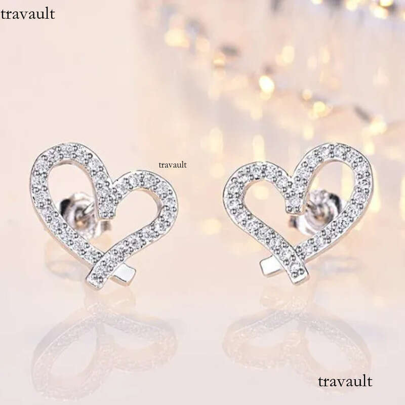 Designer Love Heart Stud Earrings with Crystal Gold Plated Shining Dia Sweet Earring Earings Ear Rings Jewelry for Women White Zircon