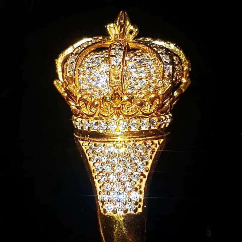 Men Rings Design Engraved Round Cut 4ct Moissanite Hip Hop Sier 10k 14k Gold 3D Iced Out Crown Ring 2f 2a 2c