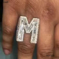 Designer Jewelry Customized Personalized Hiphop Fully Iced Out VVS Baguette Moissanite Dia Men Letter Rings