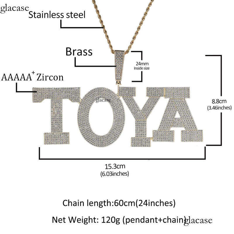 Hip Hop New Custom Name Large A-Z Letters Square Pendant 5A Zircon Mens Necklace 35