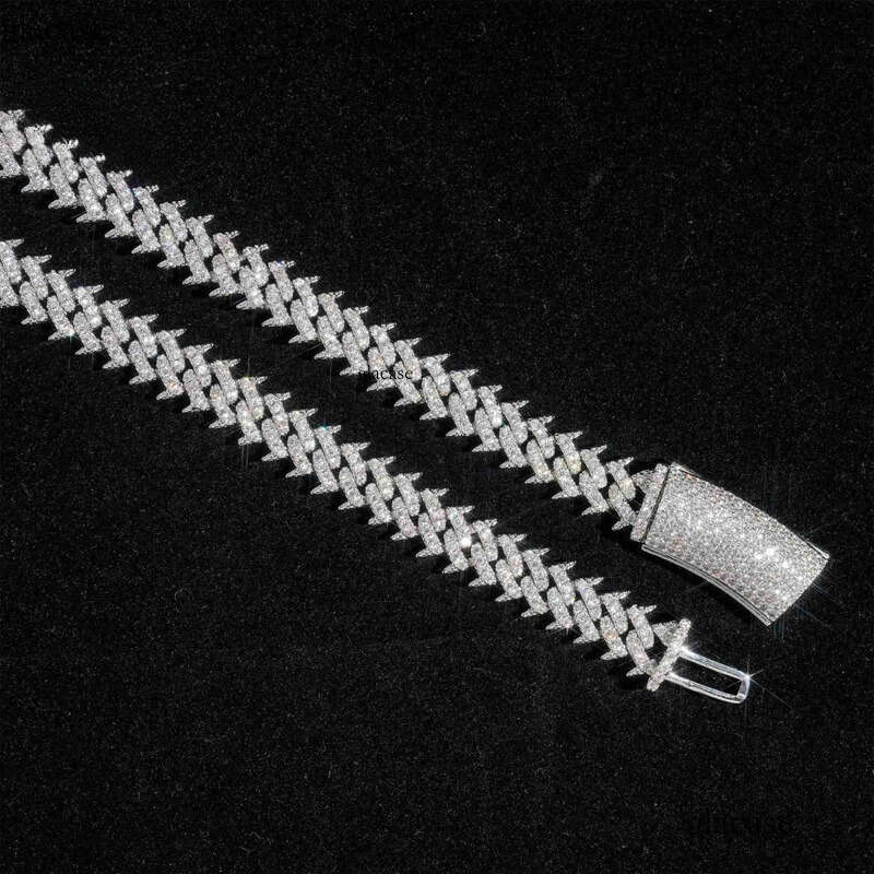 China supplier wholesale price 10mm spiked cuban link 14k gold plated VVS moissanite chain 33