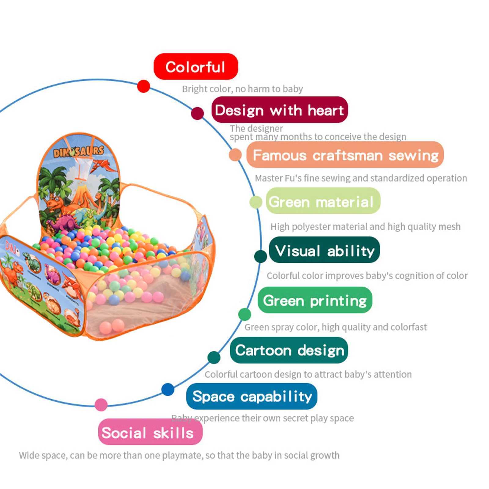 Cartoon Dinosaur Pattern Blue Orange Ocean Ball Pool Indoor and Outdoor Foldable Portable CHILDRENS Tent Excluding Ball C250929