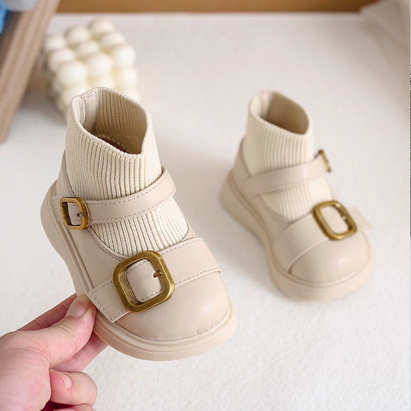 Fashion baby girl princess socks shoes autumn and winter new style small leather boots Designer English children's walking comfortable soft soled