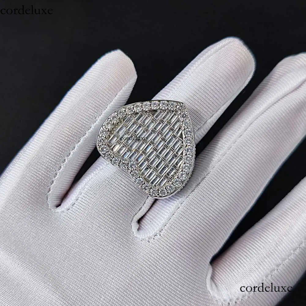 Pass Dia Tester S Sier Iced Out VVS Baguette Moissanite Heart Ring and Rappers Hip Hop Jewelry With GRA Certificate 2b