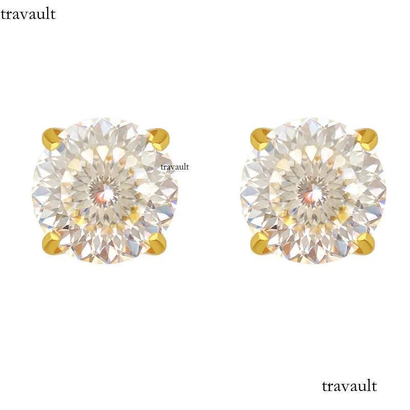 America And European Fashion Sterling Sier Gold Plated Bling Moissanite Dia Round Studs Earrings Nice Jewelry Gift