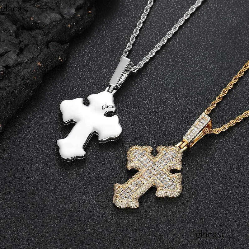 Hip Hop Fashion Charm Cross Pendant Necklace Zircon Crystal Real Gold Plated Women Men Religion Jewelry Gifts e3