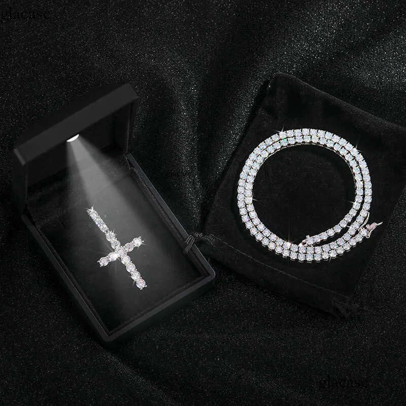 Pass Tester Sterling Sier VVS Moissanite Dia Ankh Cross Pendant 4mm Tennis Chain Necklace Jewelry Set 3e
