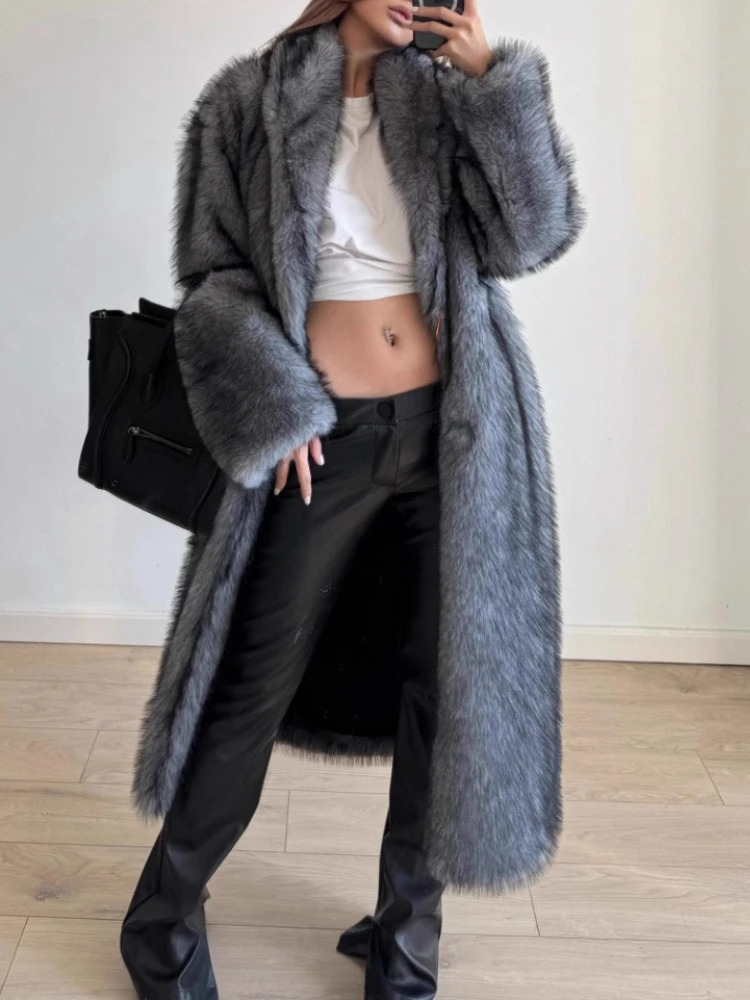 Winter Lady Fashion Loose Thicken Outwear Womens Fluffy Long Faux Fur Coat Street Full Sleeve Female Plush Overcoat 250930