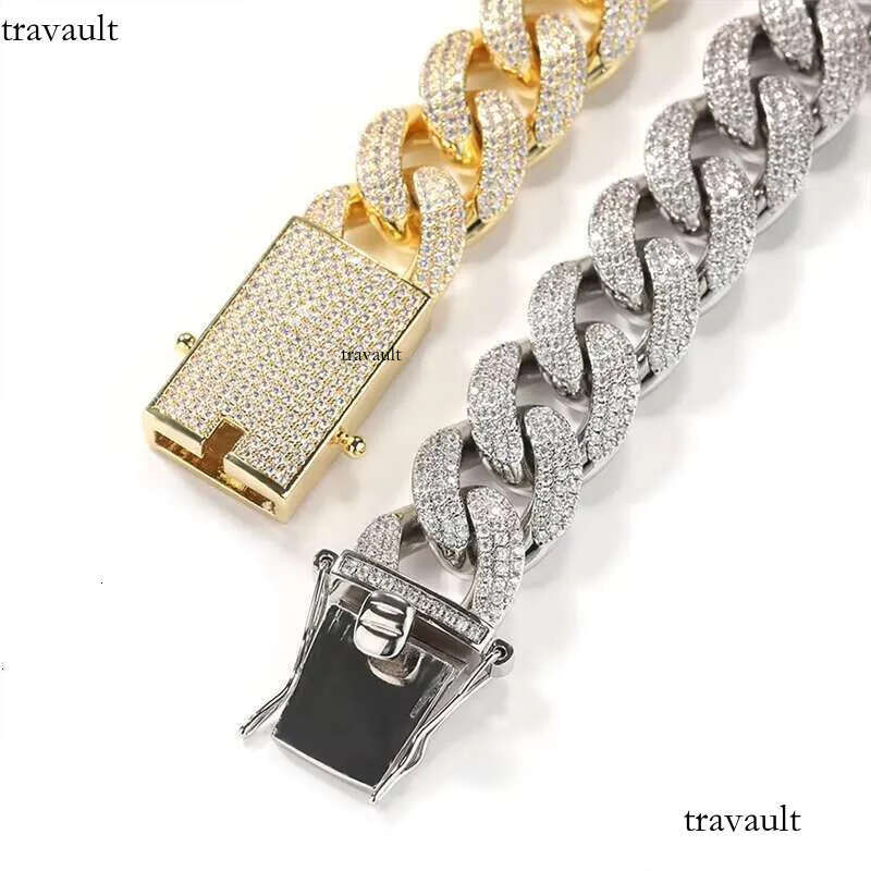 DHCollections 18MM Iced Out Cuban Link Chain Necklace Gold & Sier 7-22 Inch Brass Hip Hop Jewellery for Men