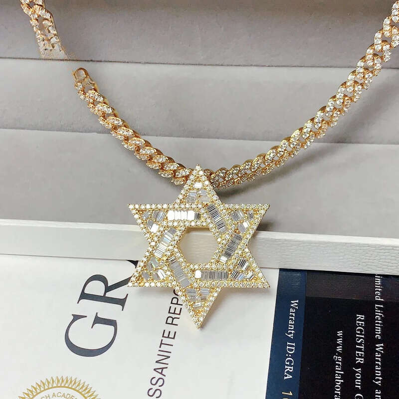 Good Quality Sier baguette Moissanite Hip Hop Je Star of David Jewelry Iced Out Custom Pendant