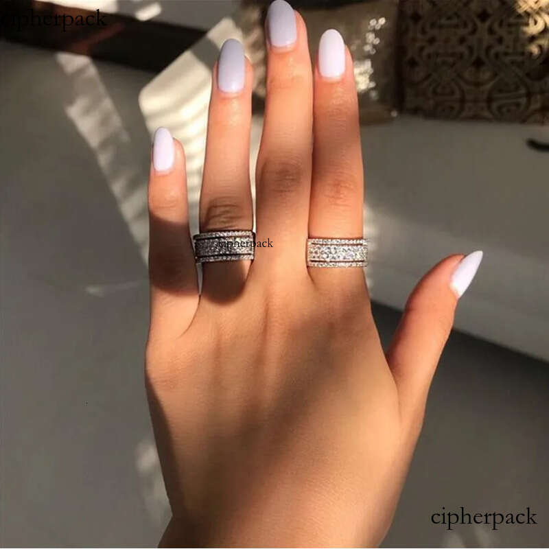 Rulalei Sparkling Jewelry Sterling Sier Pave White Sapphire CZ Dia Gemstones Party Promise Women Wedding Band Ring Gift b8