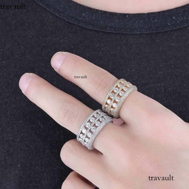 Dia Hip Hop Fashion Men's s Sterling Sier Set Moissanite Ring