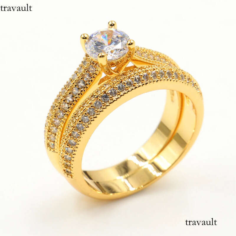 Wholesale Professional Lots Of Stock Classical Fashion Jewelry Sterling Sier&Gold Fill Round Cut White Topaz CZ Dia Wedding Ring