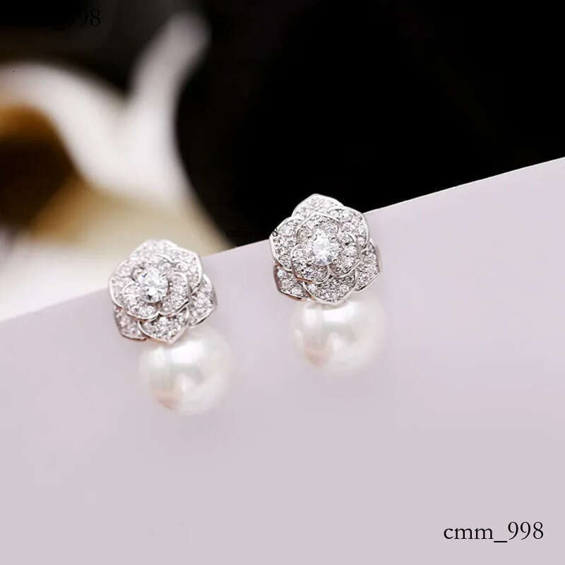 Elegant Freshwater Camellia Flower Earrings for Women Dia Zircon Stud Ball Pearl Earring Fashion Wedding Jewelry Nice Gift