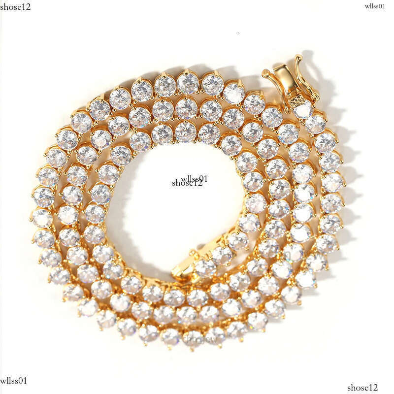 1 Row 4mm Wide 3 Prong CZ Dia Necklace For Women Stainless Steel Plated Gold Tennis Chain Hip Hop Bracelet Designer Jewelry Woman Valentines Day Gift