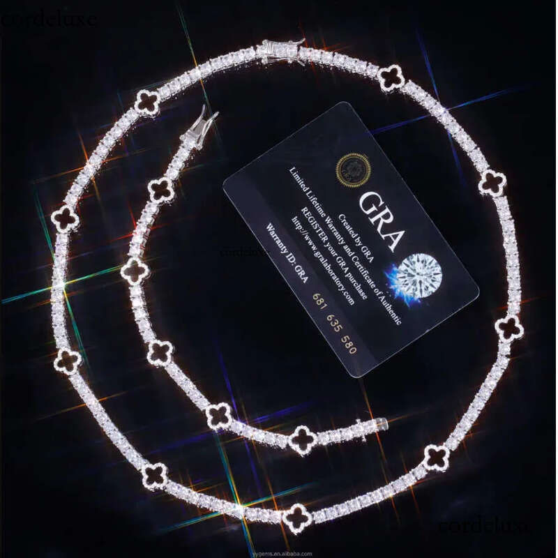 Bracelet Chain Jewelry Set Hip Hop Iced Out Four-leaf clover dia studded tennis necklace women's exquisite high-grade clavicular chain accessorie