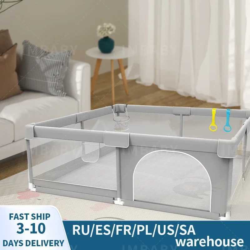 IMBABY Spacious Baby Playpen Washable Safety Barrier for Toddlers Light Gray Indoor Activity Center with EasyClean Design C250929