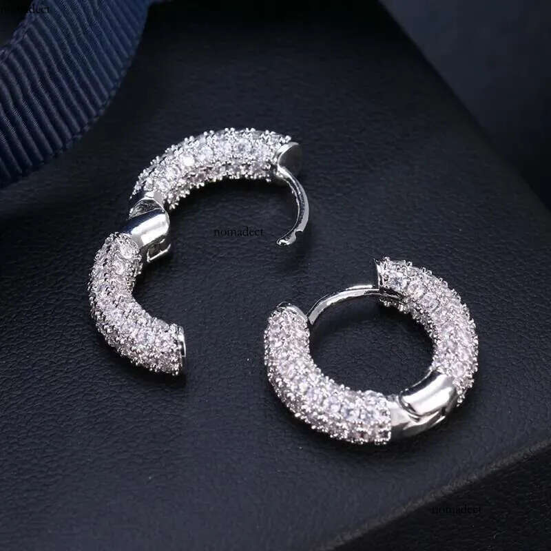 Anziw Micro Paved Full Moissanite Hoops Earrings Sier Dazzg Dia Ear Jewelry for Women Men Party Wedding Gift b9