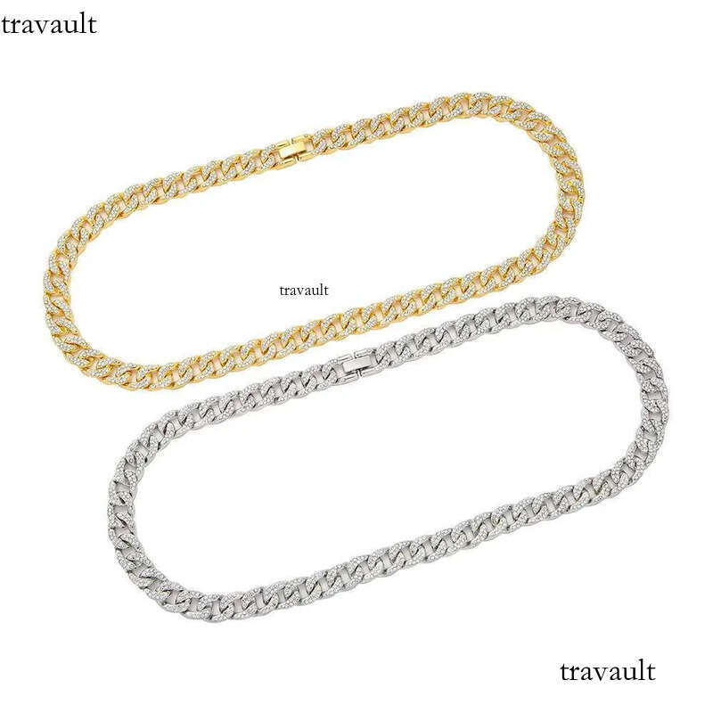 DHCollections Hip Hop for Men Bling Iced Out Cuban Link Chain Gold & Sier Plated Rhinestone Rapper Necklace Fashion Jewellery 18-24 Inch 1 Piece