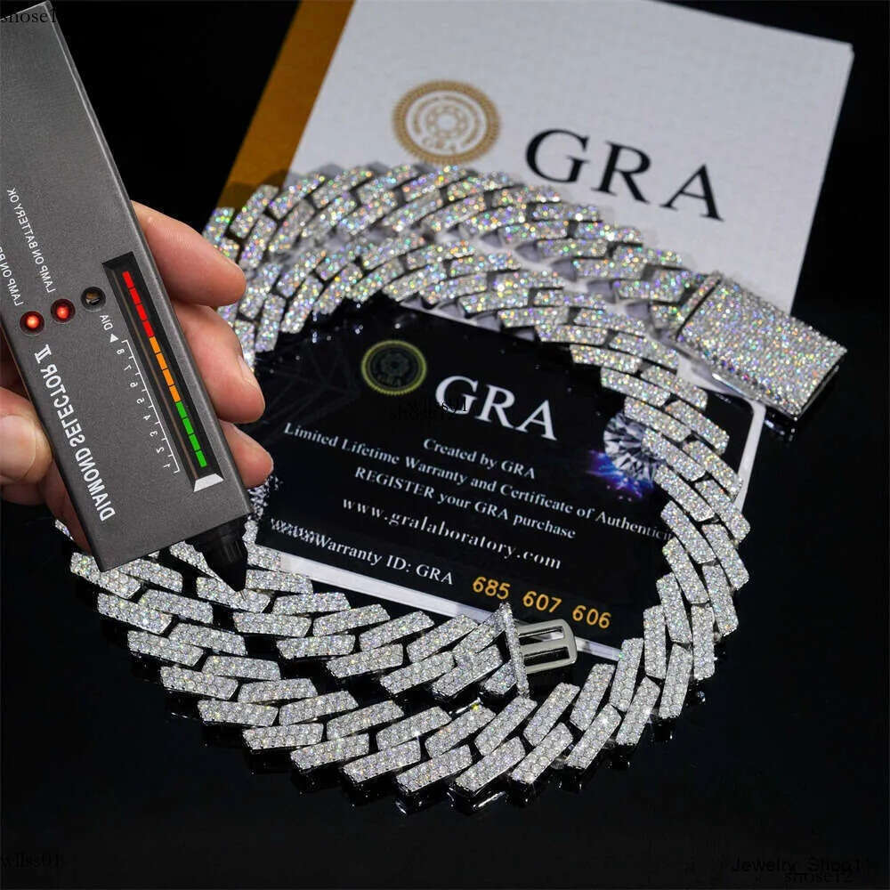 Cuban Link bracelet necklace sterling sier GRA Certificate hip hop 15mm double row iced out moissanite dia cuban link chain
