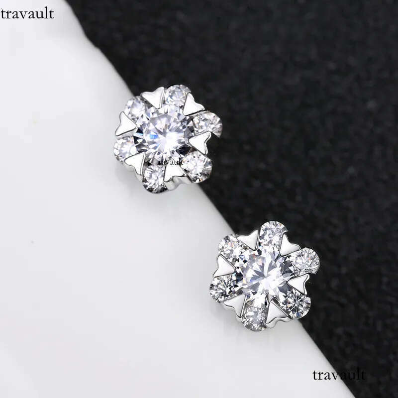 Womens Snowflake Crystal Sterling Sier Stud Designer Classic Dia Earrings Wedding Party Jewelry Christmas Gifts