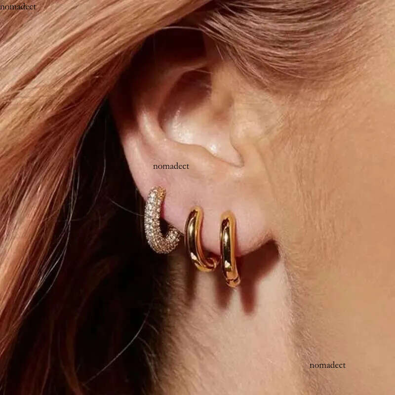 Anziw Micro Paved Full Moissanite Hoops Earrings Sier Dazzg Dia Ear Jewelry for Women Men Party Wedding Gift b9