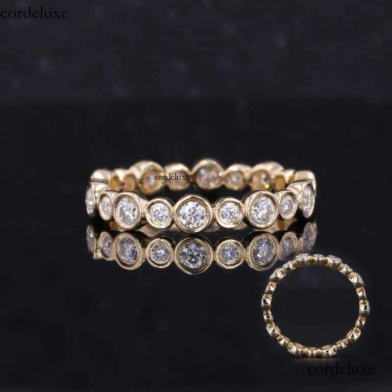 Starsgem 14K Solid Yellow Gold Moissanite Dia Bezel Set band Customized Eternity Ring d6