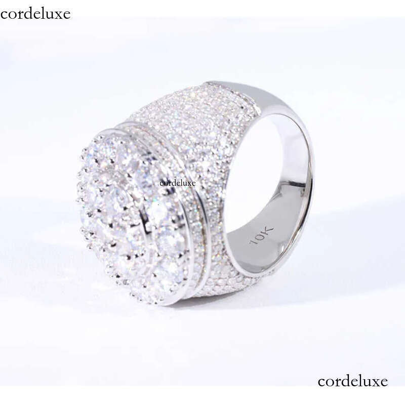 Hip Hop Style Iced Out Round Brilliant Cut VVS Moissanite Gold Plated Sterling Sier Ring For Men 4d
