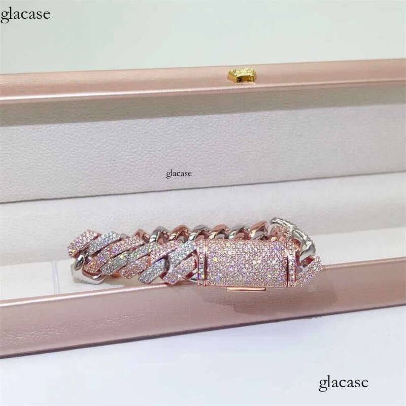 Custom 14mm jewellery two tone rose gold chain moissanite cuban link bracelet 29