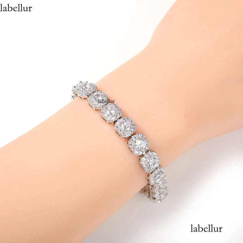 Bracelet necklace Moissanite chain Hip hop 9mm square rock sugar zircon bracelet with inset style design a niche item f0
