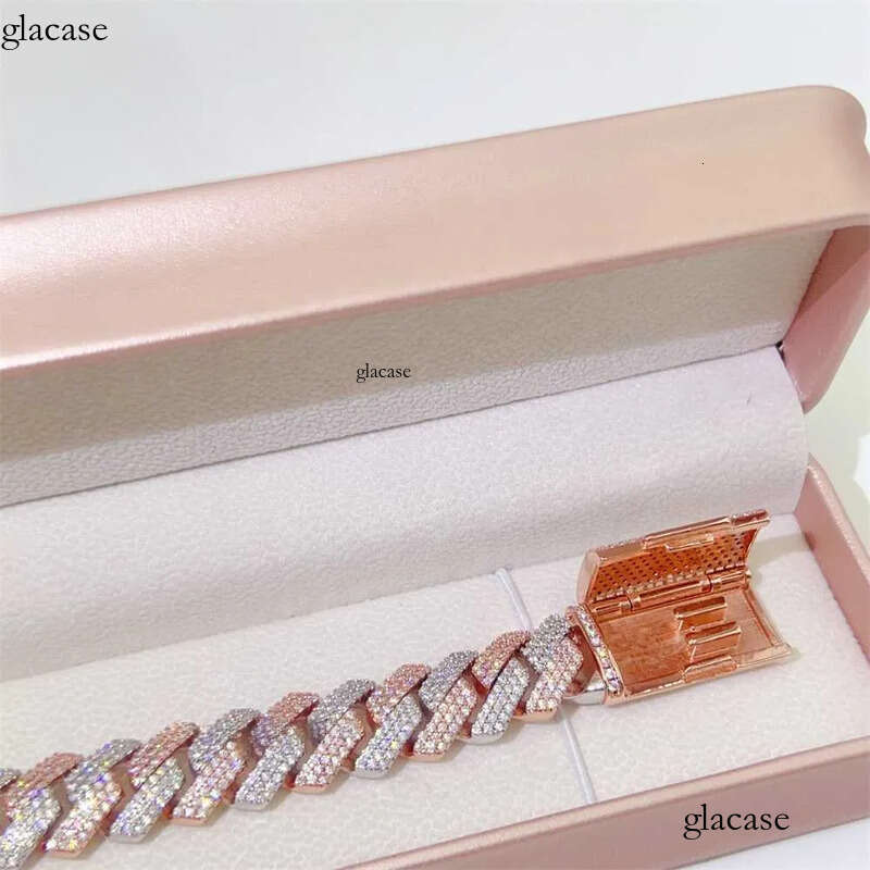Custom 14mm jewellery two tone rose gold chain moissanite cuban link bracelet 29