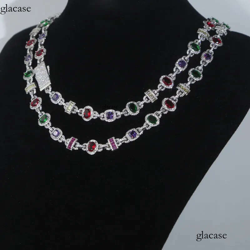 10mm Hip Hop Colorful Gemstone Tennis Necklaces Jewelry Men Women Choker Clavicle Chain 2c