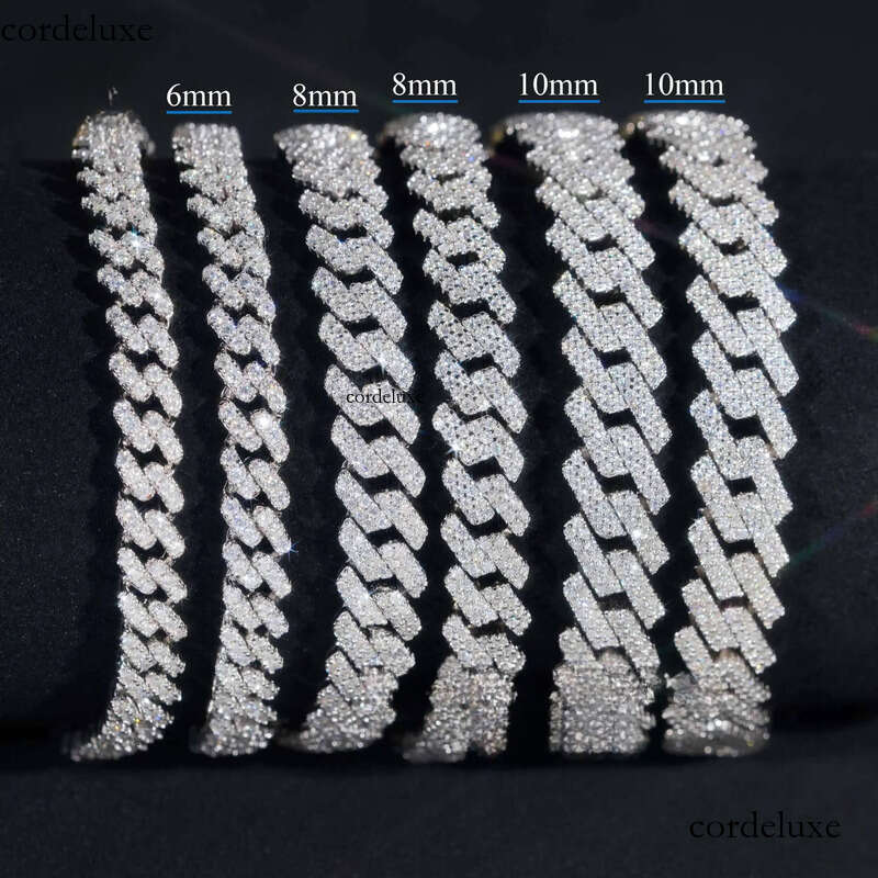 Hot Sale Fine Jewelry Lab Dia S Sterling Sier Rhodium Plated Moissanite Men Cuban Link Bracelet 36