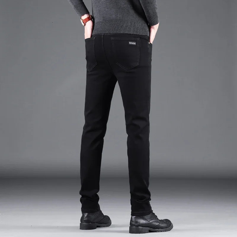 Spring Autumn Mens Pure Black Slim Jeans Elastic Straight Pants Business Fashion Leisure Korean Vintage Denim Pants Male 250922 - view 7
