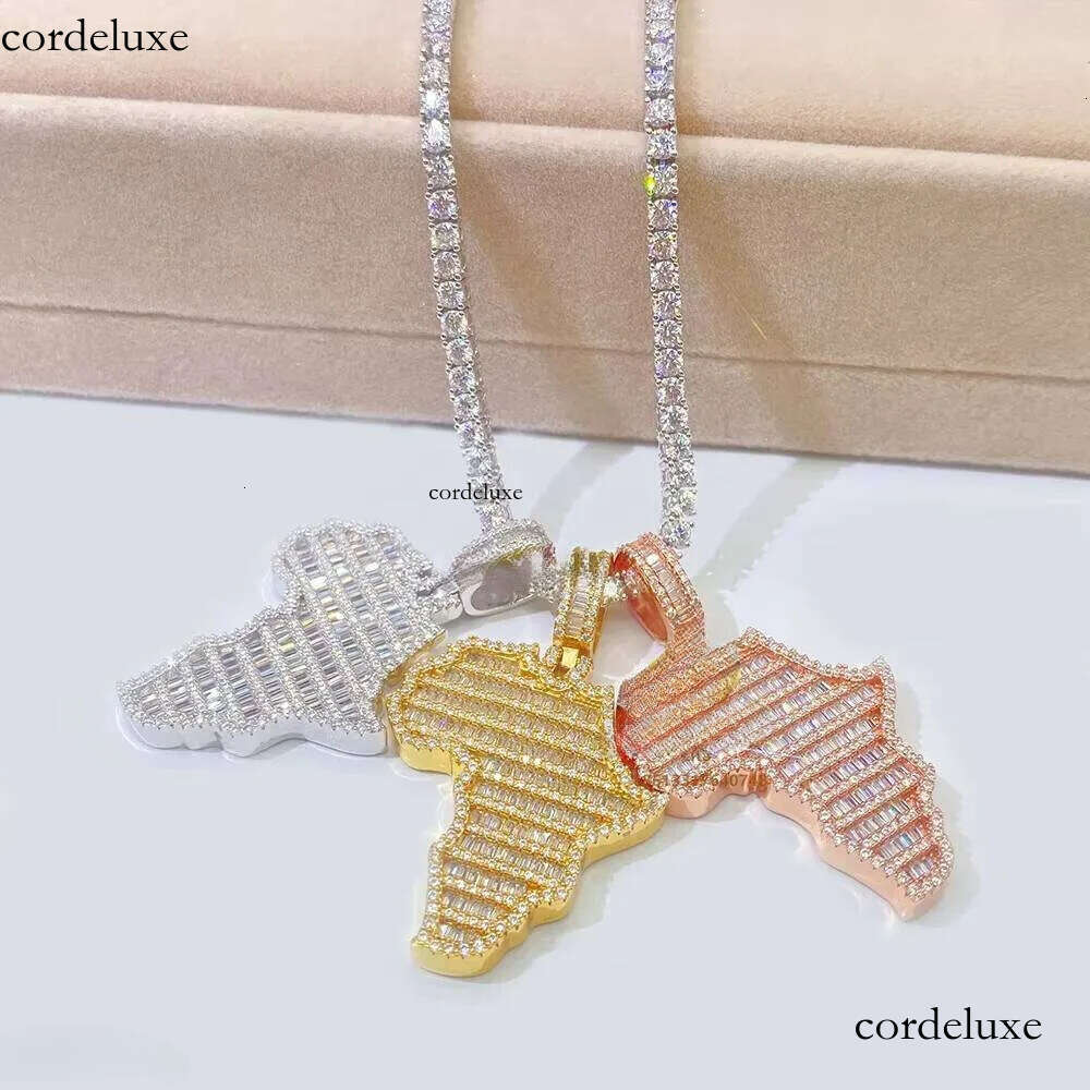 Fashion Hot Selling Map Iced Out baguette Moissanite Stone Jewelry Gold Plated Pendant for Men c9