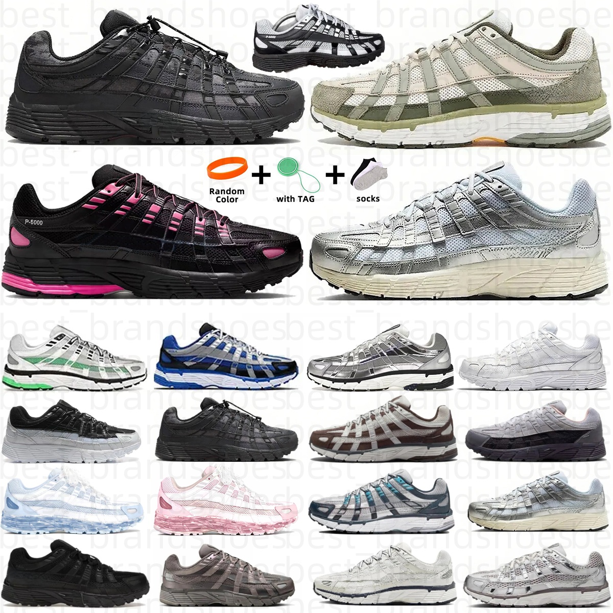 Running Designer Running Shoes for Men Women Sneakers P6000 P 6000 Triple Black White Khaki Wolf Grey Metallic Sier Racer Blue Womens Outdoor Sport Trainers 36-45