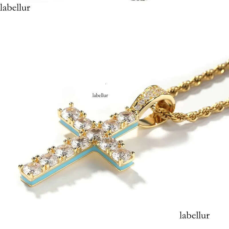 necklace moissanite chain New Cross Personalized Side Glow Set PendantCuban Chain Hip Hop Personality jewelry Moissanite dia 6c