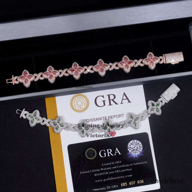 Cheapest Price Custom Iced Out Rapper Men Jewelry Hip Hop VVS1 Moissanite Dia Clover Cuban Bracelet 0b