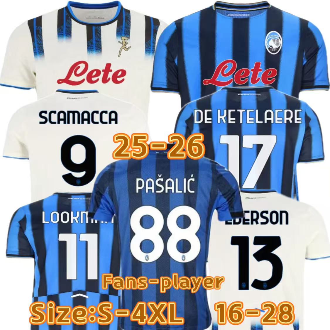 25 26 FC Atalanta BC Soccer Jerseys LOOKMAN 2025 2026 MURIEL DE ROON EDERSON ATA BC Bergamasca RETEGUI maglia Men kids kit Football Shirts home and away jersey 4XL