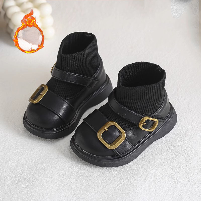 Fashion baby girl princess socks shoes autumn and winter new style small leather boots Designer English children's walking comfortable soft soled