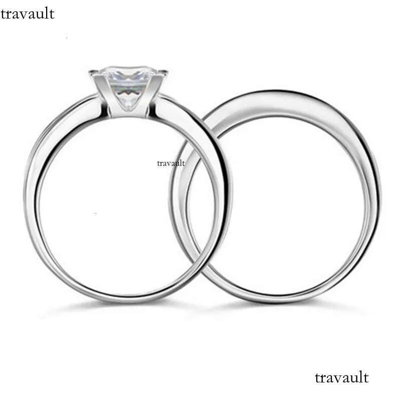 Princess cut Lab Dia Promise Ring sets Sterling Sier Party Wedding Rings for Women Bridal Fine Zircon Engagement Jewelry Gift