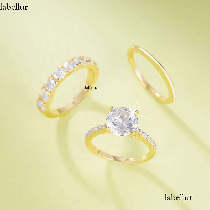 3PCS Wedding Rings Elegant Vintage Jewelry 10KT Gold Fill Round Cut White Cubic Zircon CZ Dia Gemstones Party Eternity Women Bridal Ring Set Gift c1