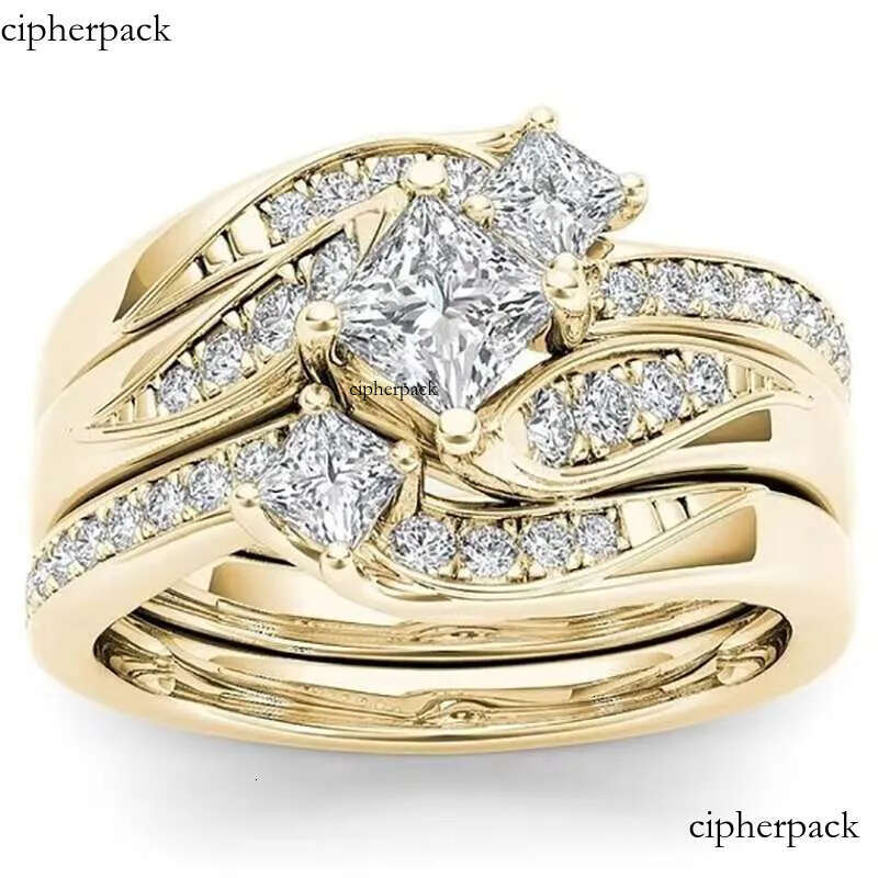 DHcollections Rose Gold Plated Simulated Dia Micro Set With Zircon Three Engagement Ring 1b