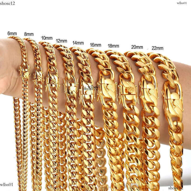 Cuba gold faucet buckle stainless titanium steel density 8mm/10mm/12mm/14mm/16mm Miami Cuban k Stainless Steel Mens Gold Chains