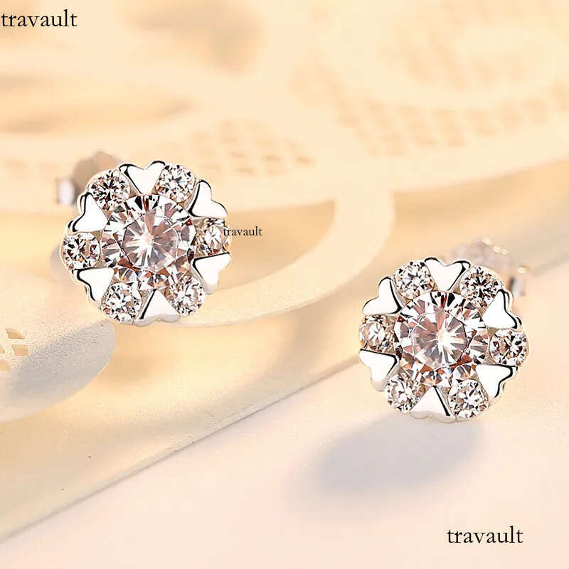 Womens Snowflake Crystal Sterling Sier Stud Designer Classic Dia Earrings Wedding Party Jewelry Christmas Gifts