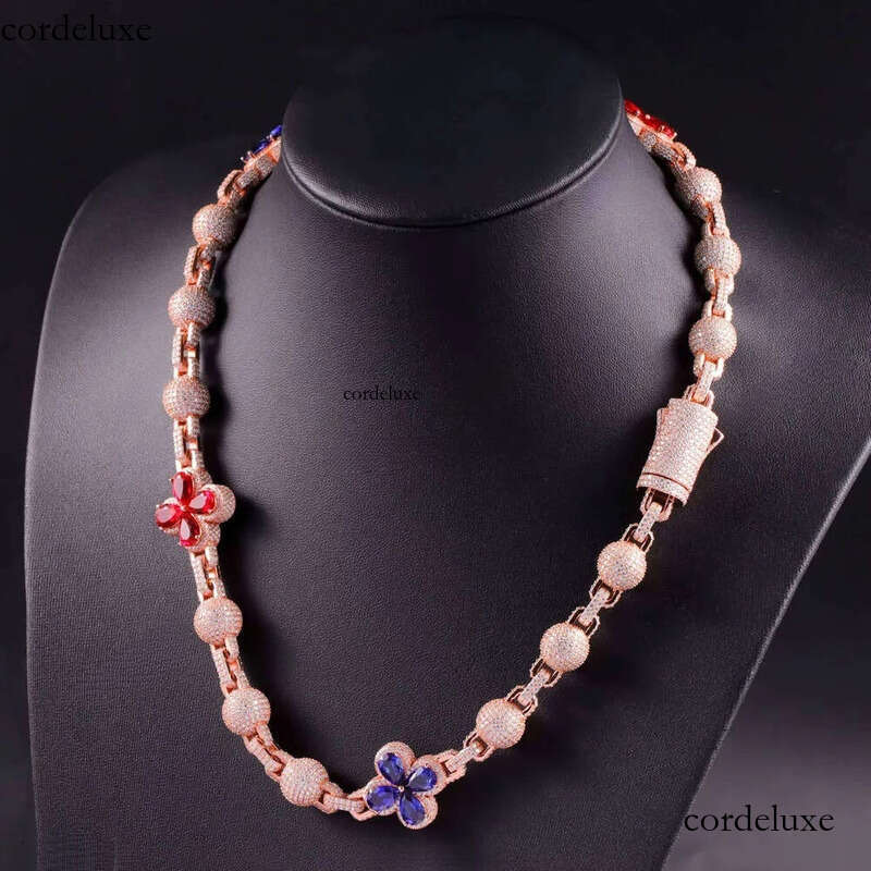 XingGuang Design Mens Hip Hop Ball Chain Rapper Jewelry Sier Iced Out Lab Ruby Sapphire White Moissanite Dia Necklace fa
